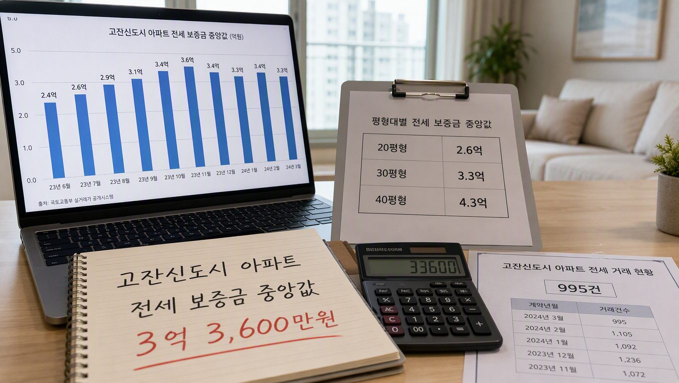 고잔신도시 아파트 전세 보증금 중앙값과 거래 동향